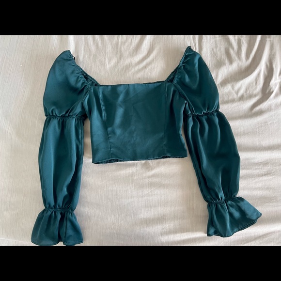 teal long sleeve crop blouse - Picture 2 of 2